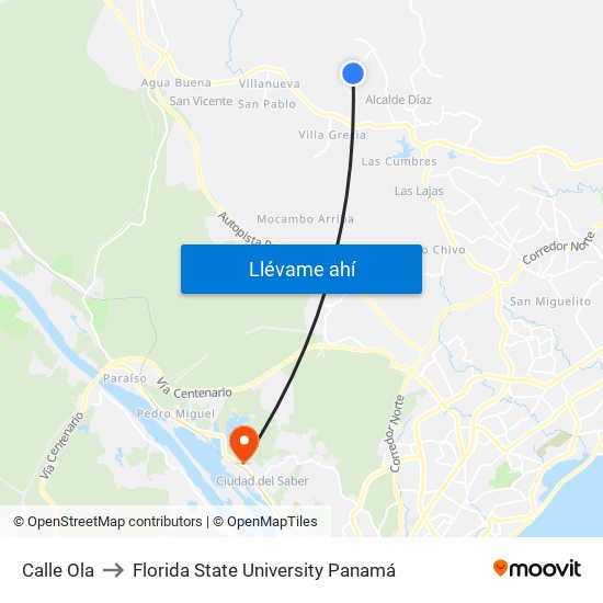 Calle Ola to Florida State University Panamá map