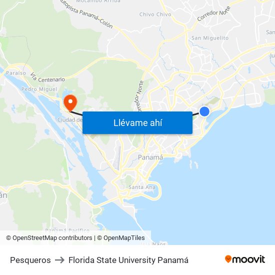 Pesqueros to Florida State University Panamá map