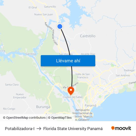 Potabilizadora-I to Florida State University Panamá map