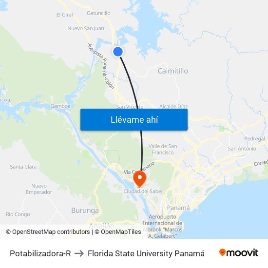 Potabilizadora-R to Florida State University Panamá map