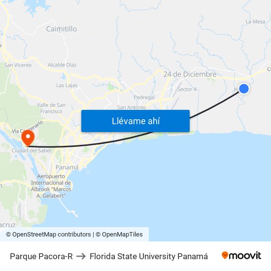 Parque Pacora-R to Florida State University Panamá map