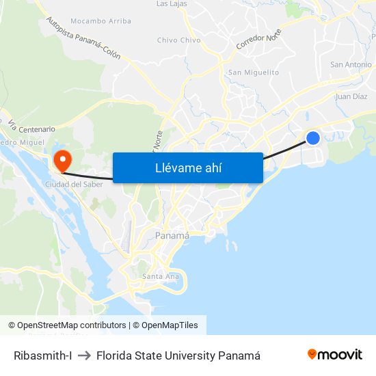 Ribasmith-I to Florida State University Panamá map