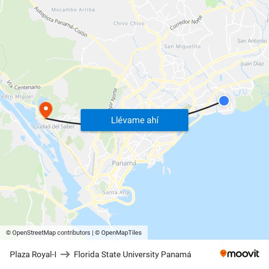 Plaza Royal-I to Florida State University Panamá map