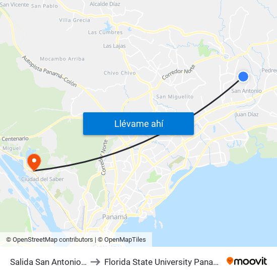 Salida San Antonio-R to Florida State University Panamá map