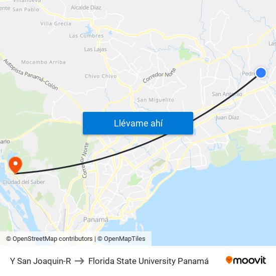 Y San Joaquin-R to Florida State University Panamá map