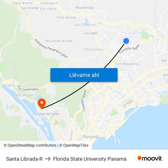 Santa Librada-R to Florida State University Panamá map