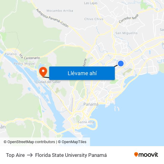 Top Aire to Florida State University Panamá map