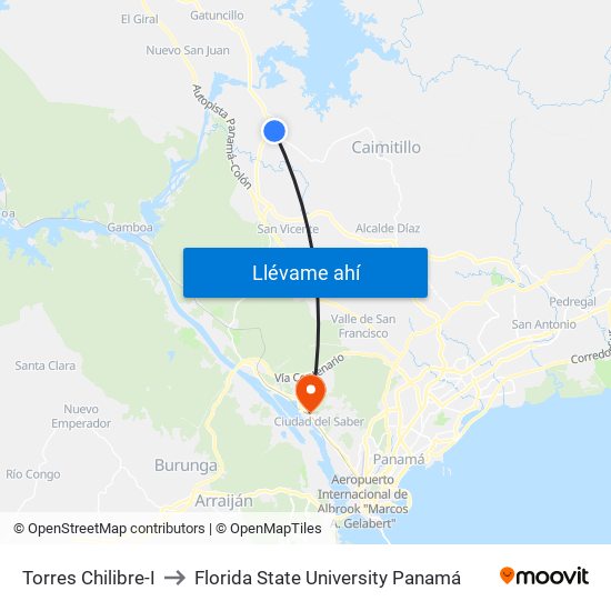 Torres Chilibre-I to Florida State University Panamá map