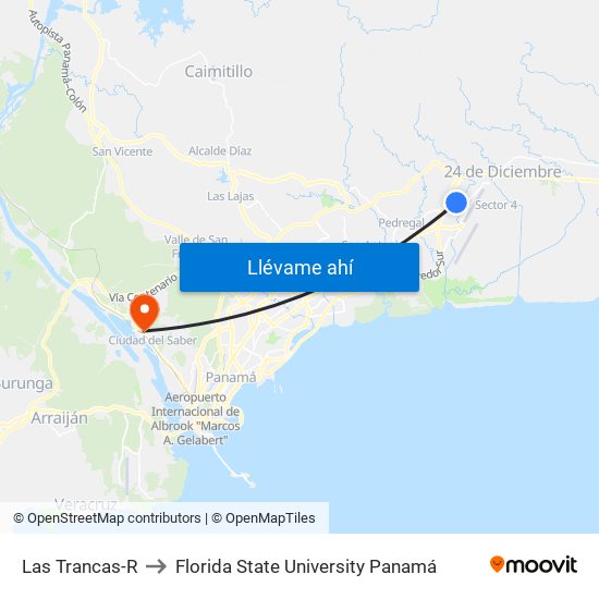 Las Trancas-R to Florida State University Panamá map