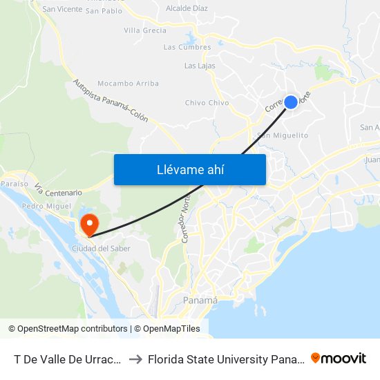 T De Valle De Urraca-R to Florida State University Panamá map