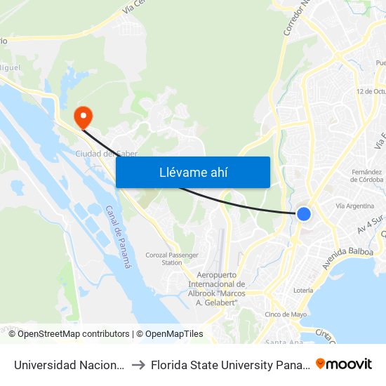 Universidad Nacional-I to Florida State University Panamá map