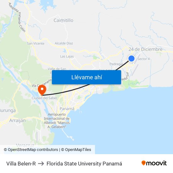 Villa Belen-R to Florida State University Panamá map