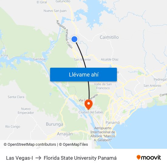 Las Vegas-I to Florida State University Panamá map