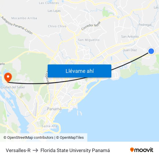 Versalles-R to Florida State University Panamá map