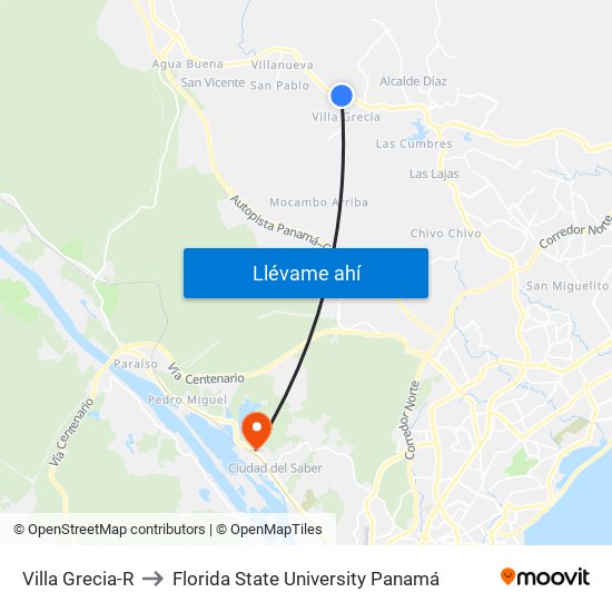 Villa Grecia-R to Florida State University Panamá map