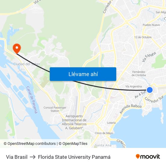 Via Brasil to Florida State University Panamá map