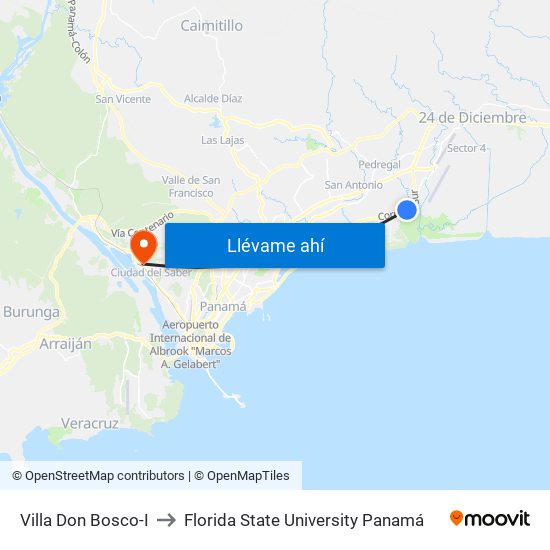 Villa Don Bosco-I to Florida State University Panamá map