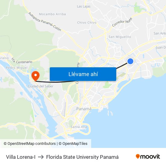 Villa Lorena-I to Florida State University Panamá map