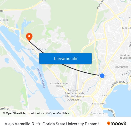 Viejo Veranillo-R to Florida State University Panamá map