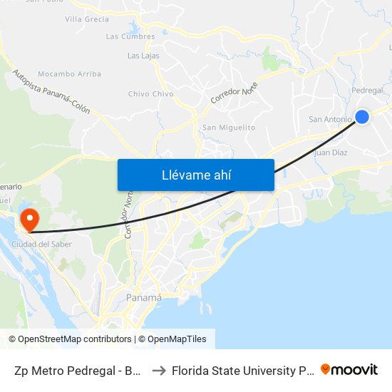 Zp Metro Pedregal - Bahía 11 to Florida State University Panamá map