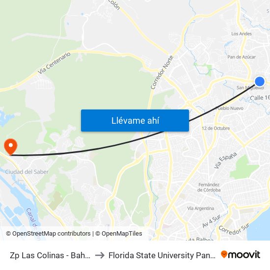Zp Las Colinas - Bahía 3 to Florida State University Panamá map
