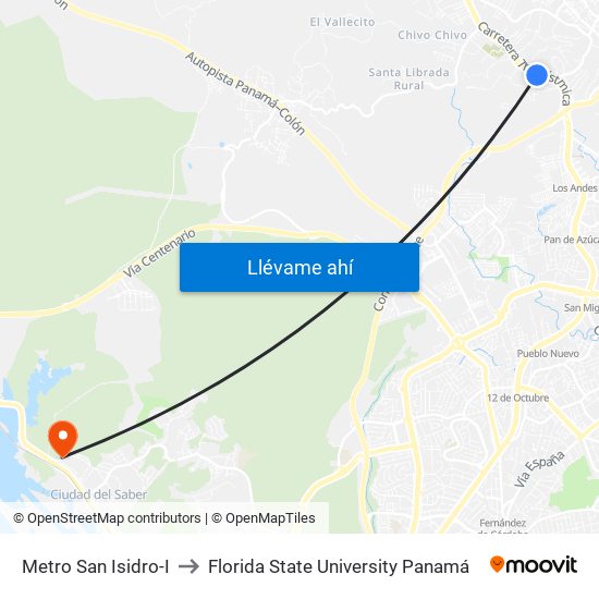 Metro San Isidro-I to Florida State University Panamá map
