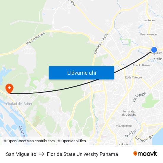 San Miguelito to Florida State University Panamá map
