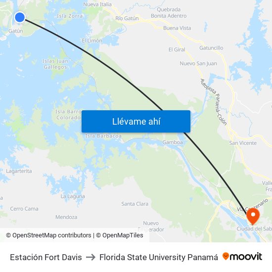 Estación Fort Davis to Florida State University Panamá map