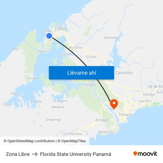 Zona Libre to Florida State University Panamá map