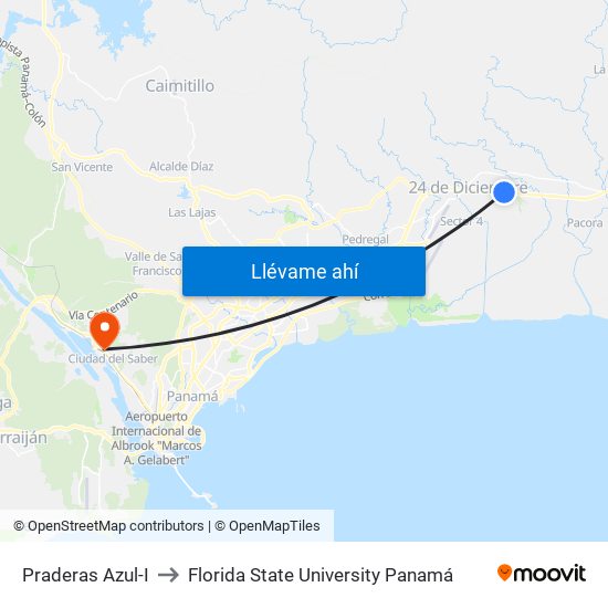 Praderas Azul-I to Florida State University Panamá map