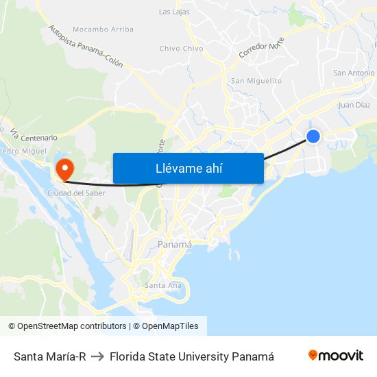 Santa María-R to Florida State University Panamá map