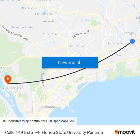 Calle 149 Este to Florida State University Panamá map