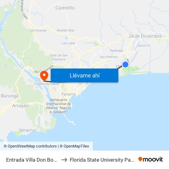 Entrada Villa Don Bosco-I to Florida State University Panamá map
