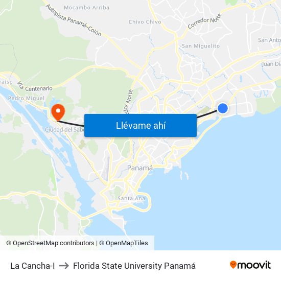La Cancha-I to Florida State University Panamá map