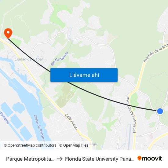 Parque Metropolitano to Florida State University Panamá map