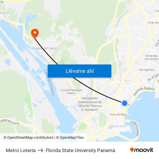 Metro Lotería to Florida State University Panamá map