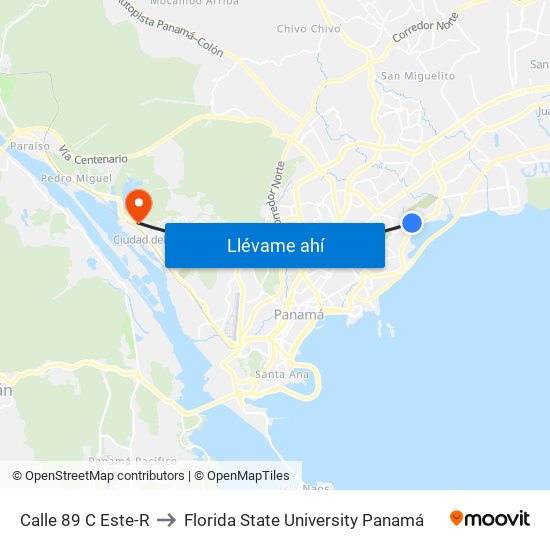 Calle 89 C Este-R to Florida State University Panamá map