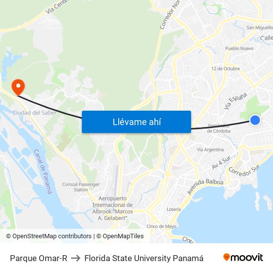 Parque Omar-R to Florida State University Panamá map