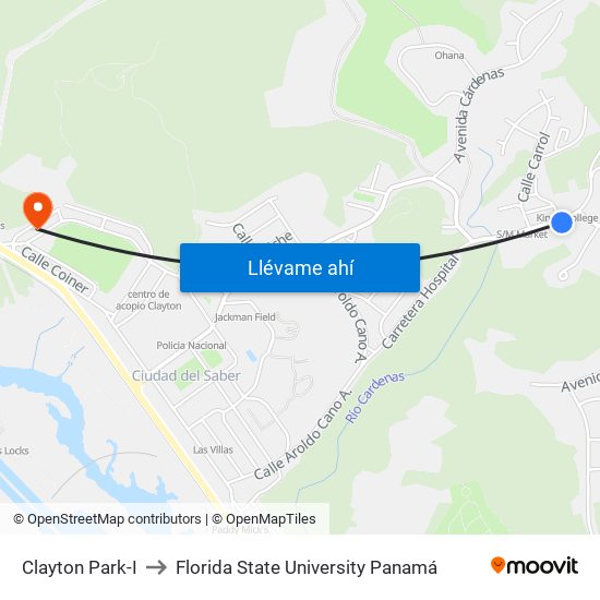 Clayton Park-I to Florida State University Panamá map