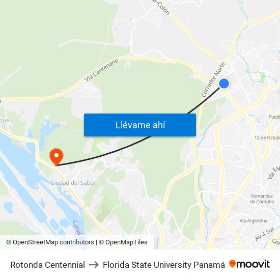 Rotonda Centennial to Florida State University Panamá map
