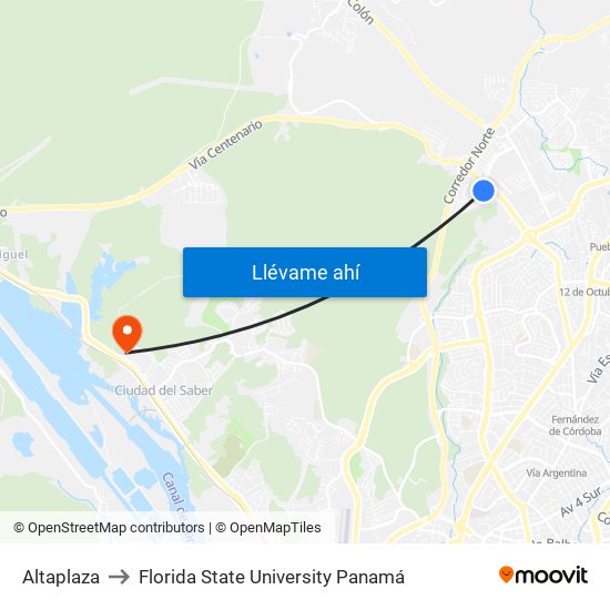 Altaplaza to Florida State University Panamá map