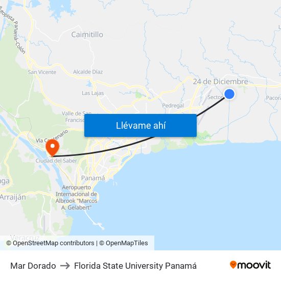 Mar Dorado to Florida State University Panamá map