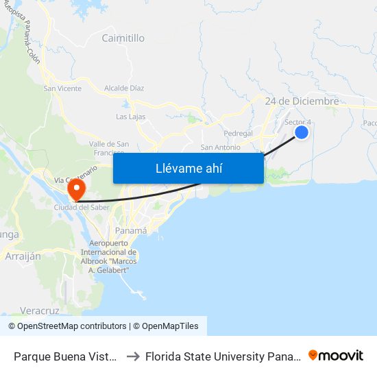 Parque Buena Vista-R to Florida State University Panamá map