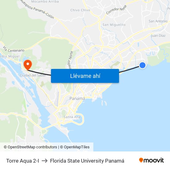 Torre Aqua 2-I to Florida State University Panamá map