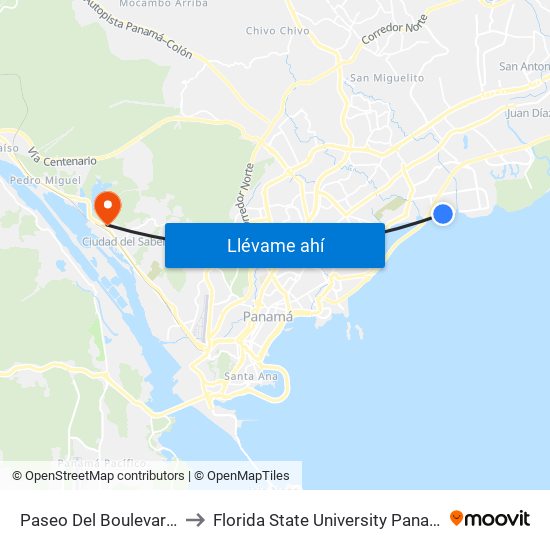 Paseo Del Boulevard-I to Florida State University Panamá map