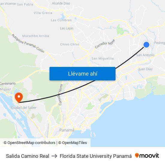 Salida Camino Real to Florida State University Panamá map