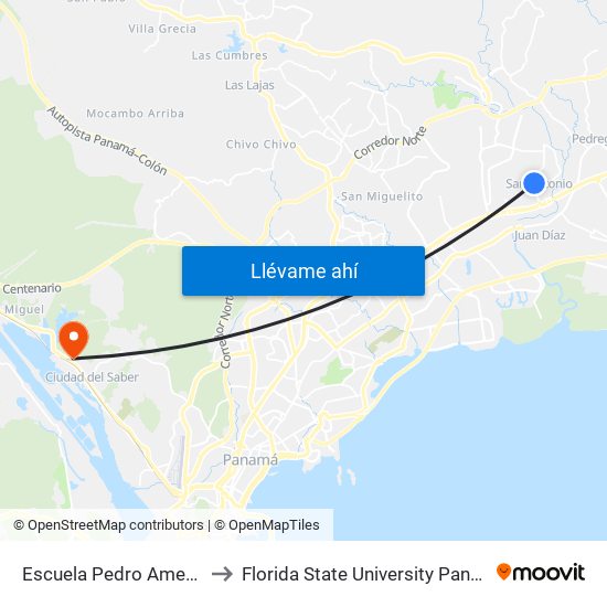 Escuela Pedro Ameglio to Florida State University Panamá map