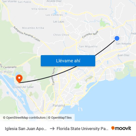Iglesia San Juan Apostol-I to Florida State University Panamá map
