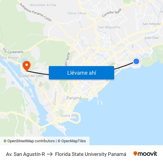 Av. San Agustín-R to Florida State University Panamá map