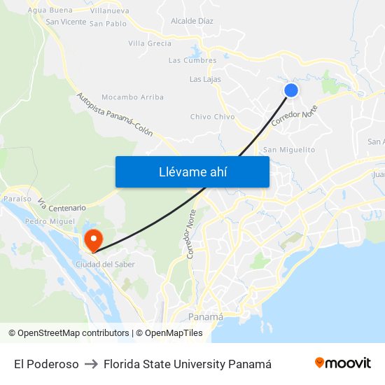 El Poderoso to Florida State University Panamá map
